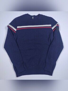 Helly Hansen Navy Wool Blend Red White Striped Ribbed Sweater Size S